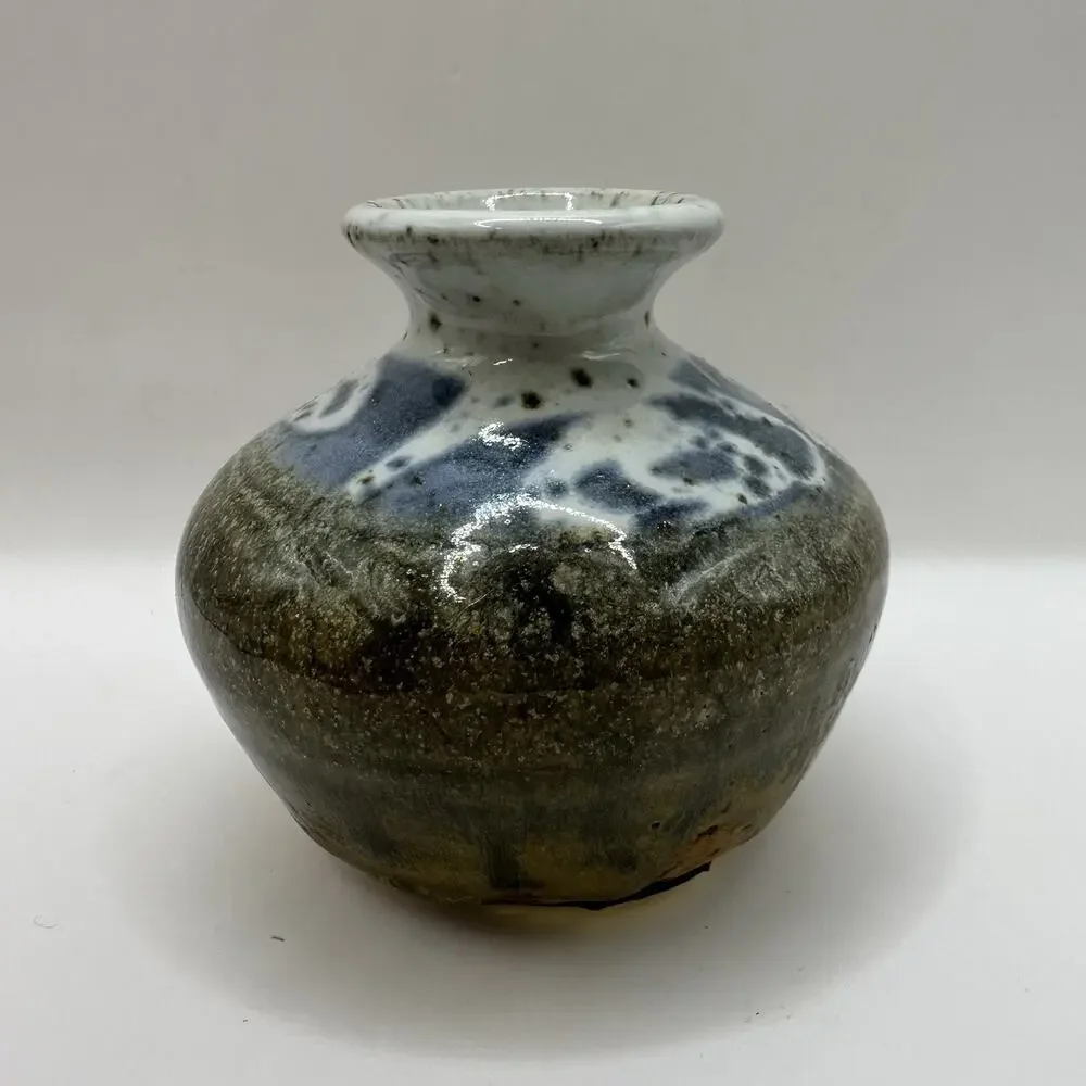 Schelu Studio Pottery Albuquerque NM Vintage Vase Earthenware Stencil Drip Glaze